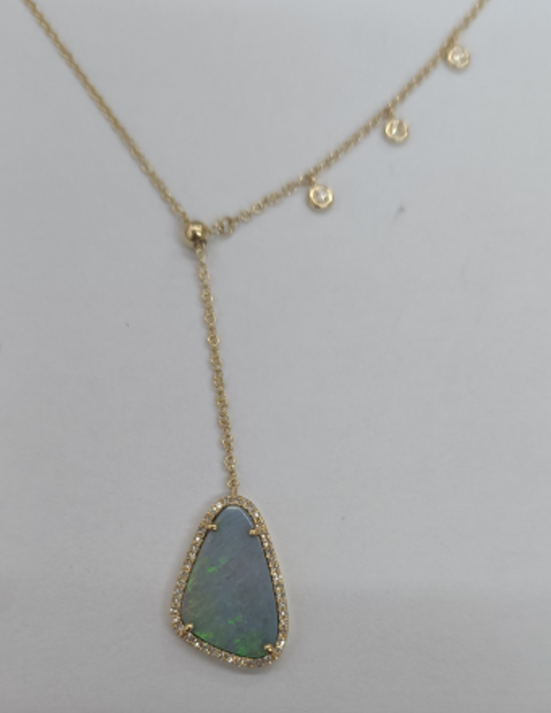 Boulder Opal Double Slider Lariat With Diamonds - Gray