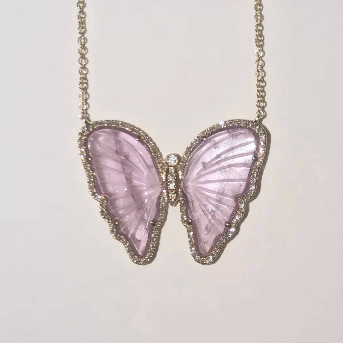 Lavender Purple Tourmaline Butterfly Necklace with Diamonds