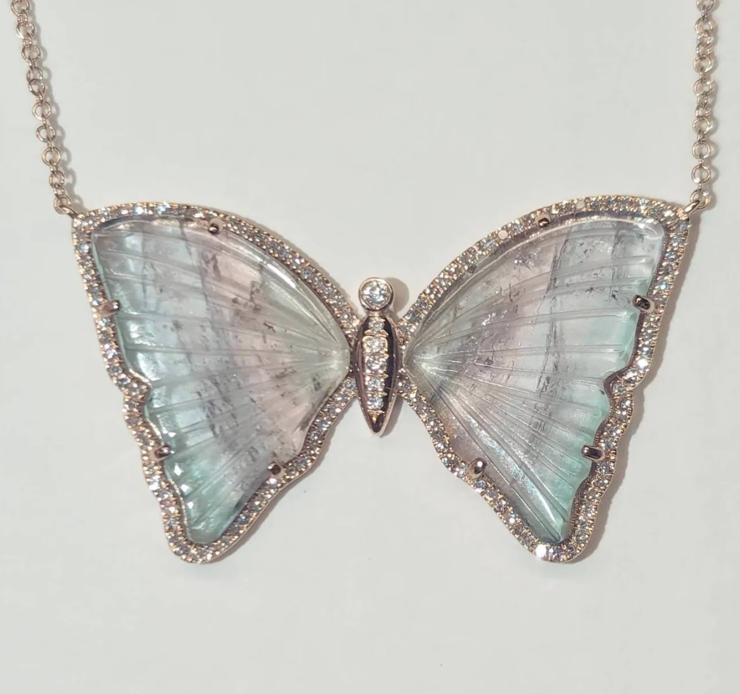 Large Mauve Multi-colored Pastel Tourmaline Butterfly Necklace with Diamonds