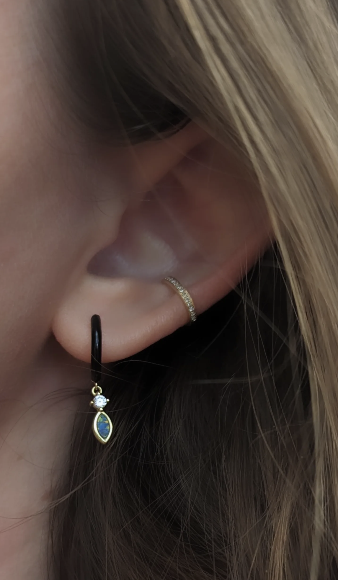 enamel opal huggie earrings black opal gold