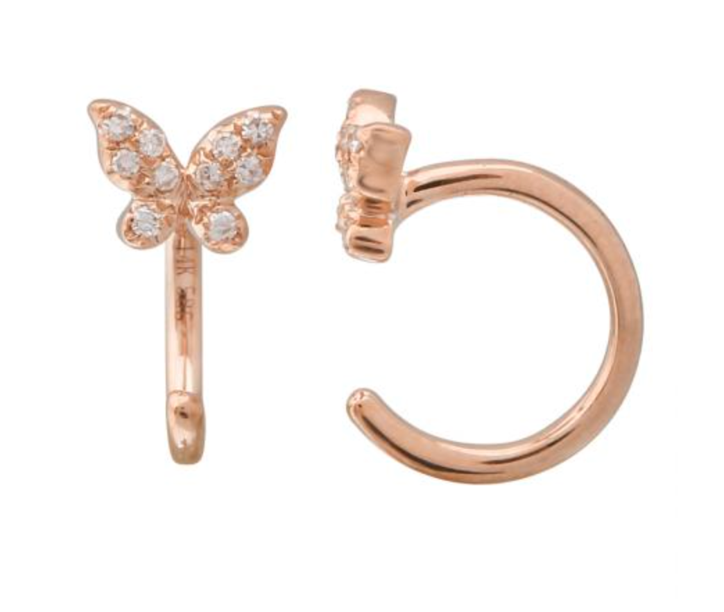 Lightweight Diamond Butterfly Huggie in 14K