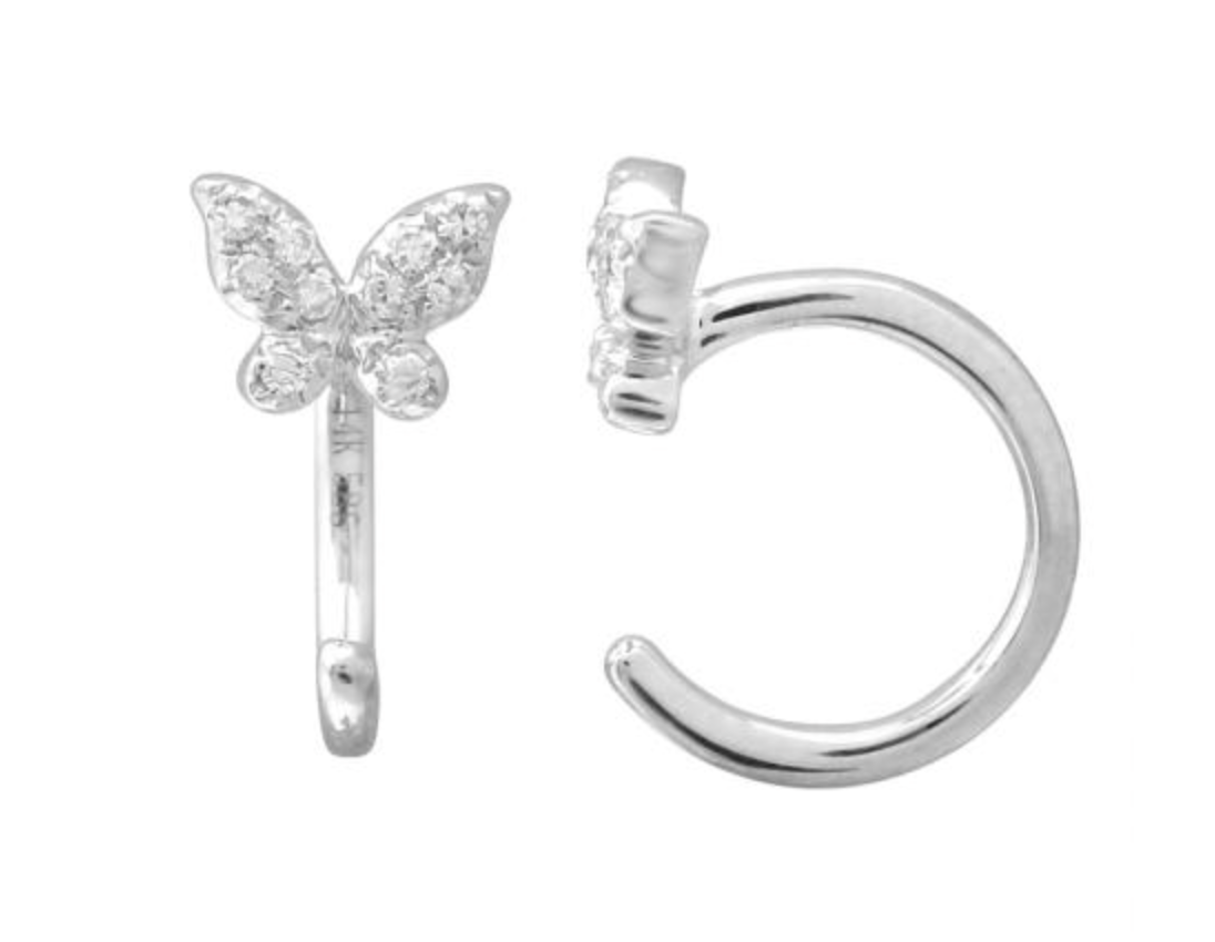 Lightweight Diamond Butterfly Huggie in 14K