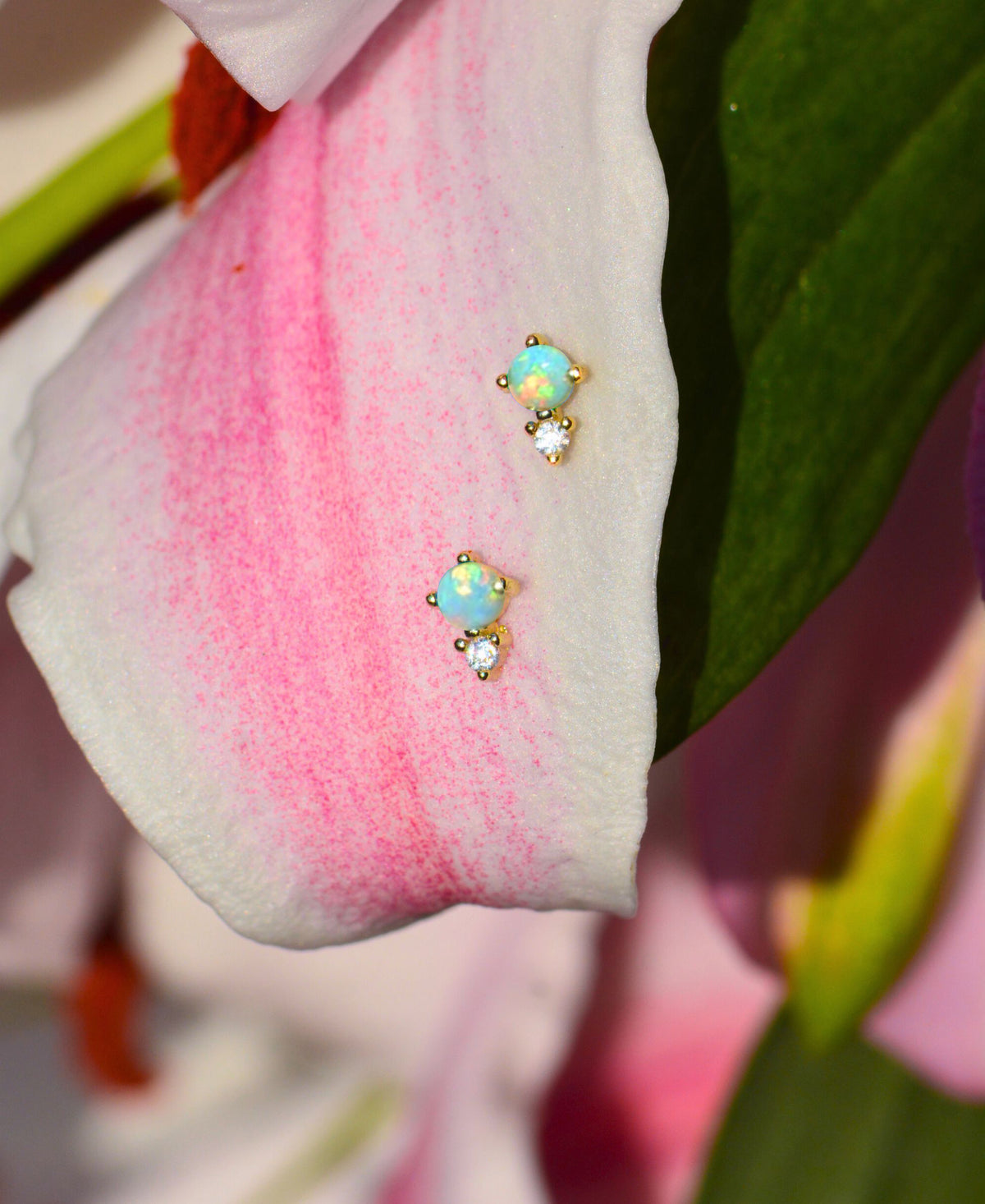 Opal and Crystal Seed Stud Earrings