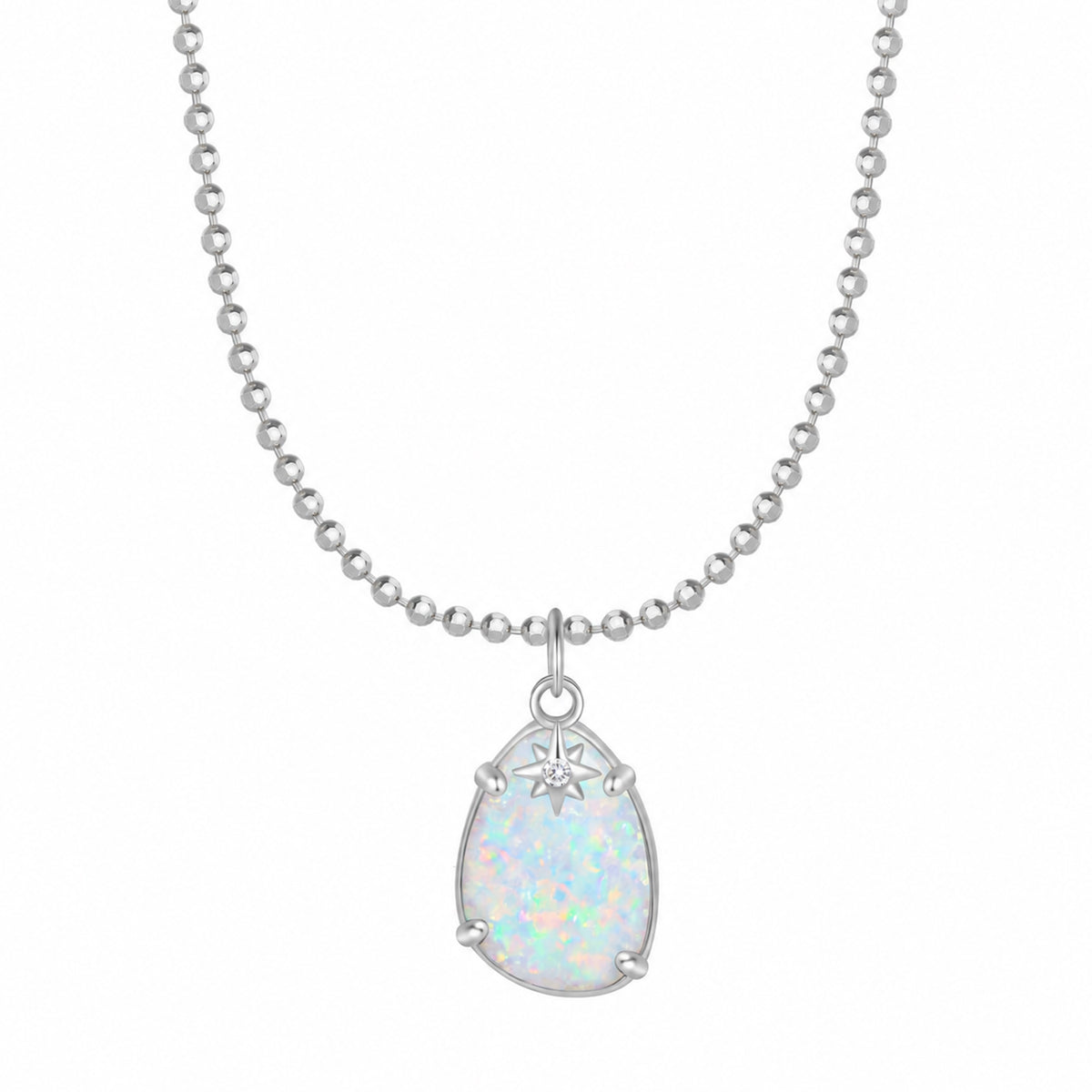 Stella Opal Pendant Necklace with Star Charm White Silver