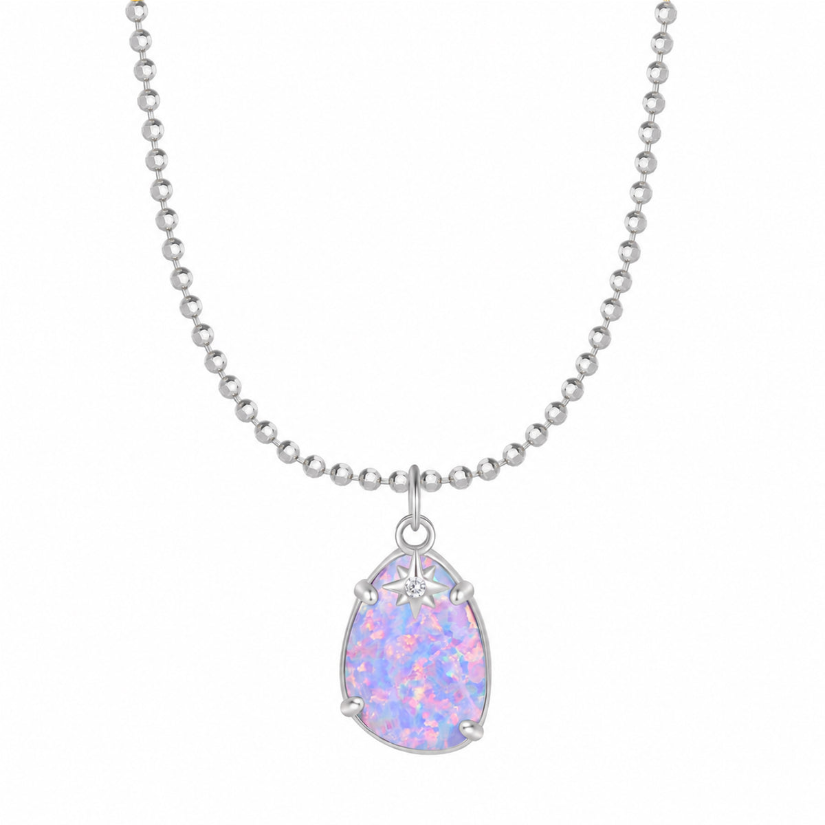 Stella Opal Pendant Necklace with Star Charm White Lavender