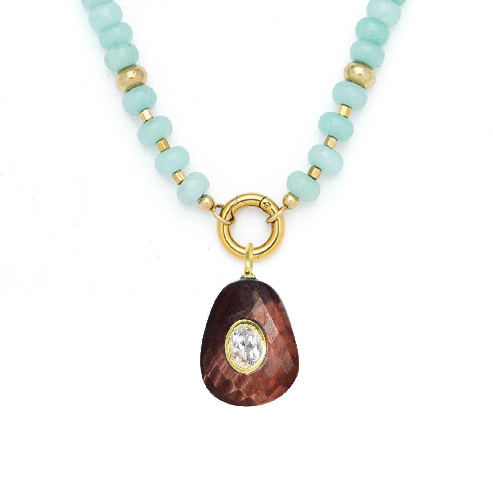 Tigers Eye Pendant and Raya Gemstone Necklace Amazonite