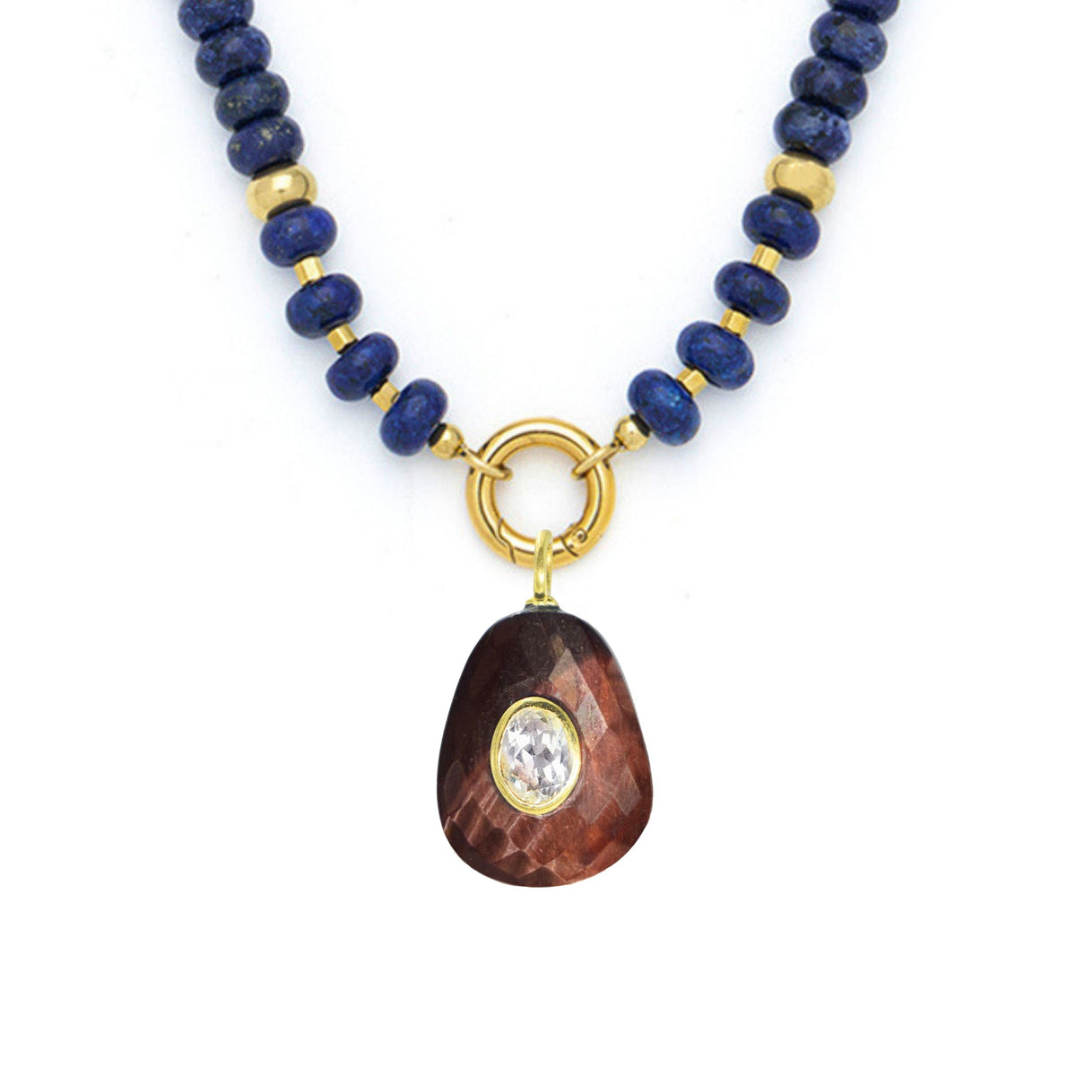 Tigers Eye Pendant and Raya Gemstone Necklace Lapis