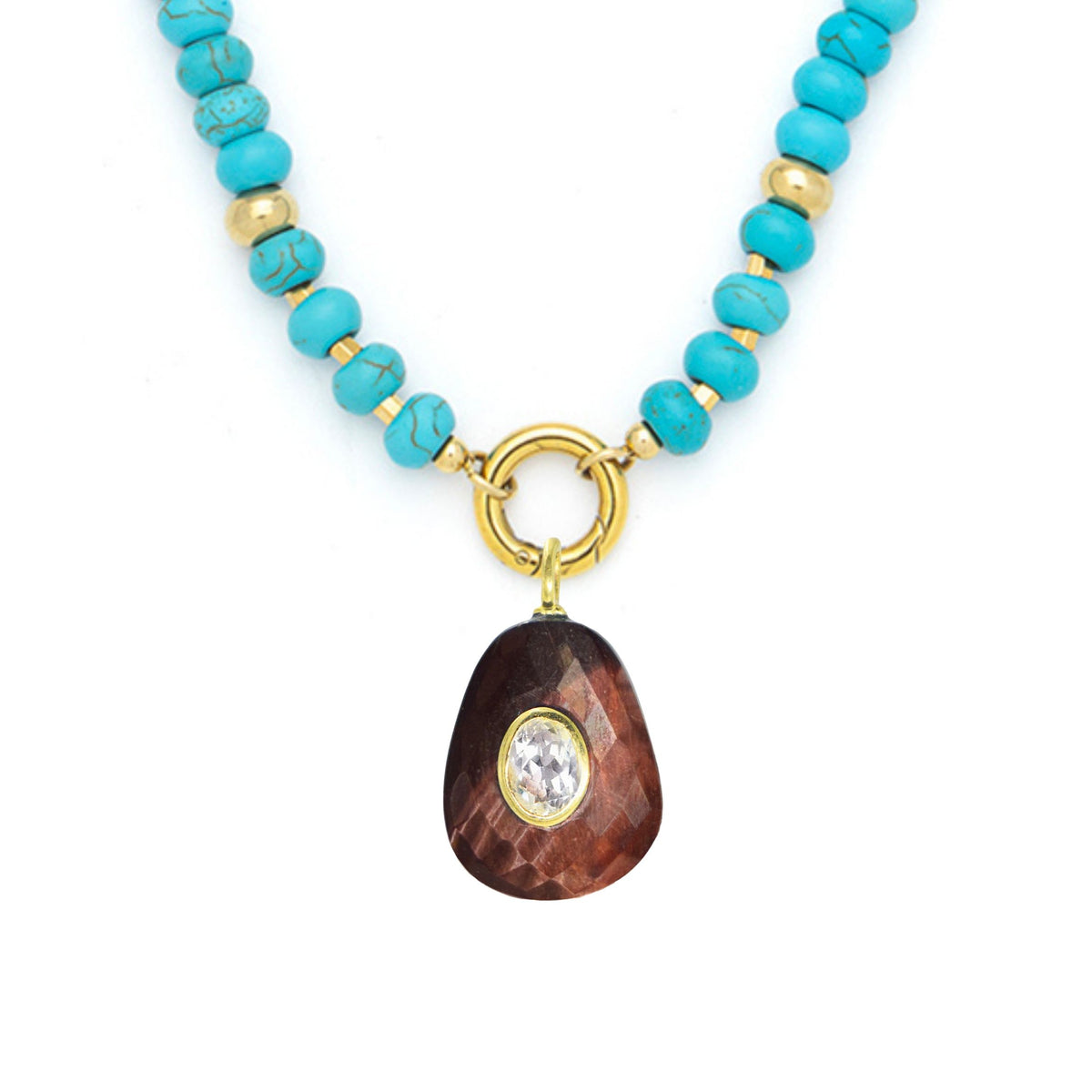 Tigers Eye Pendant and Raya Gemstone Necklace Turquoise