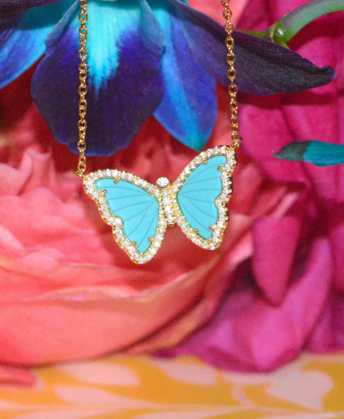 Turquoise Butterfly Necklace With Crystals