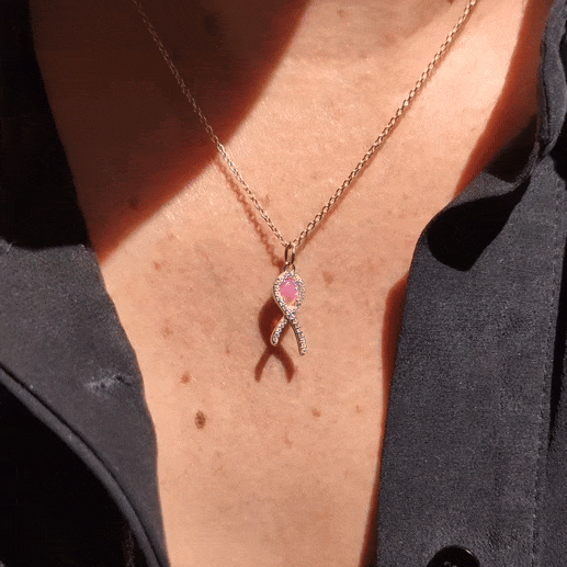 Cancer Ribbon Necklace With Opal