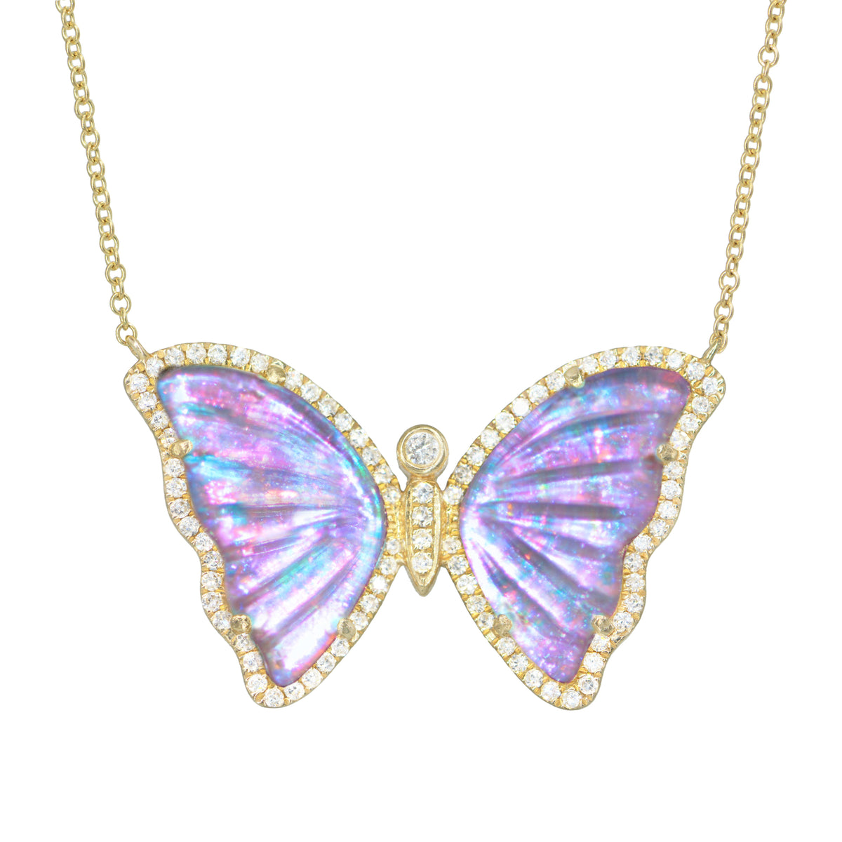 Vivid Orchid Lavender Amethyst Butterfly Necklace With Diamonds