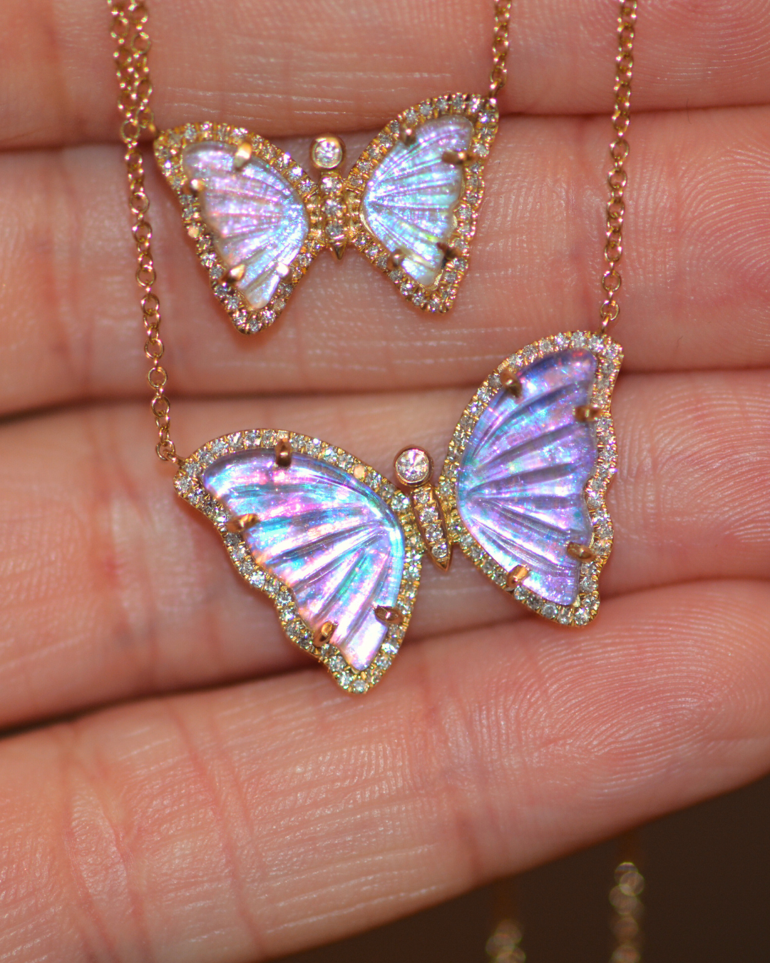 Vivid Orchid Lavender Amethyst Butterfly Necklace With Diamonds