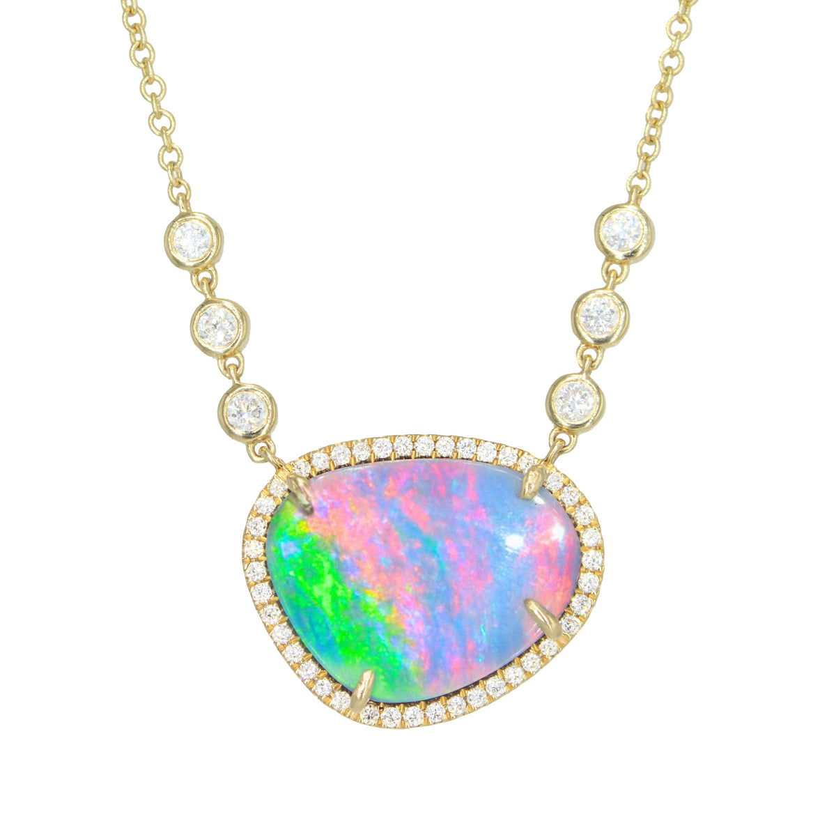 Watermelon Opal Necklace With Lab Created Diamonds