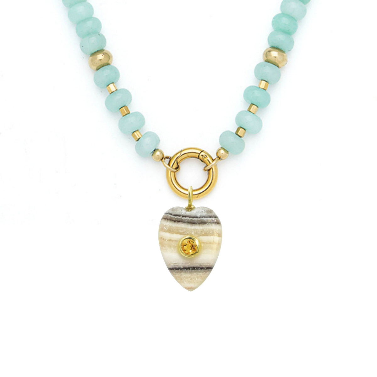 Zebra Calcite Pendant and Raya Gemstone Necklace