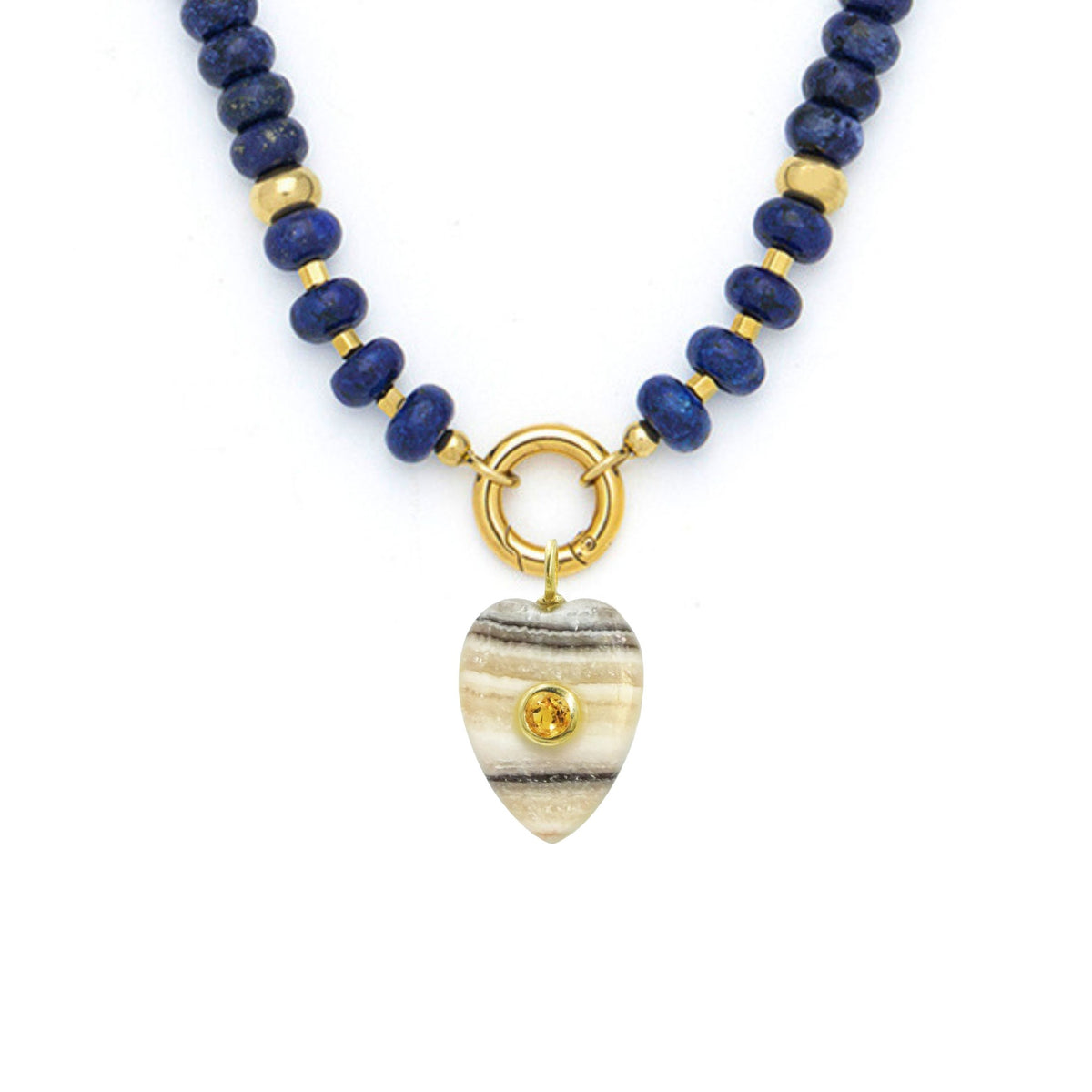 Zebra Calcite Pendant and Raya Gemstone Necklace