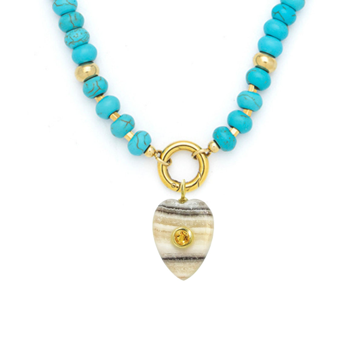 Zebra Calcite Pendant and Raya Gemstone Necklace