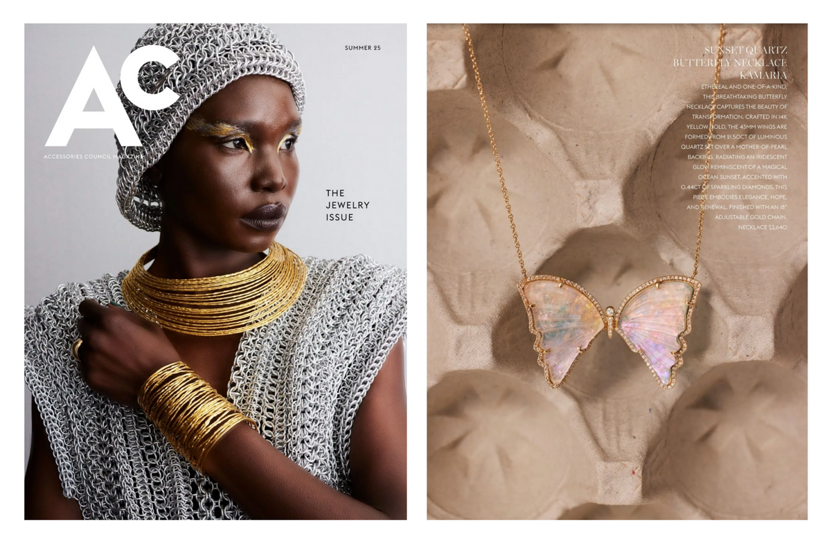 Magical Ocean Sunset Quartz Butterfly Necklace with Diamonds