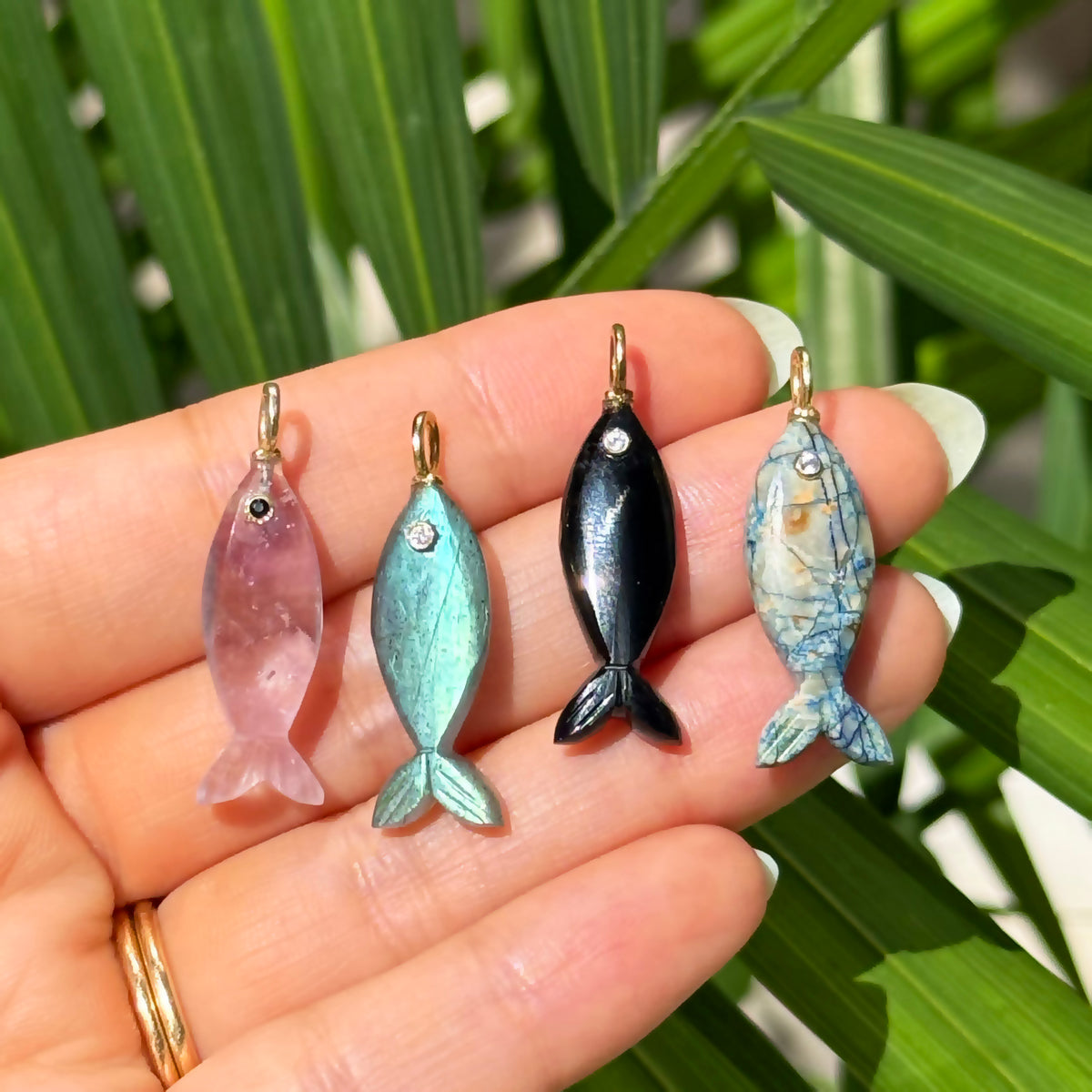 Mini Fish Gemstone Pendant With Topaz