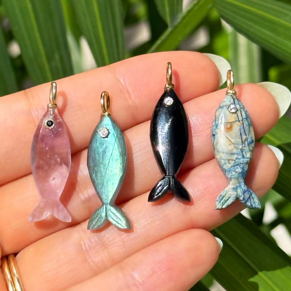 Mini Fish Gemstone Pendant With Topaz