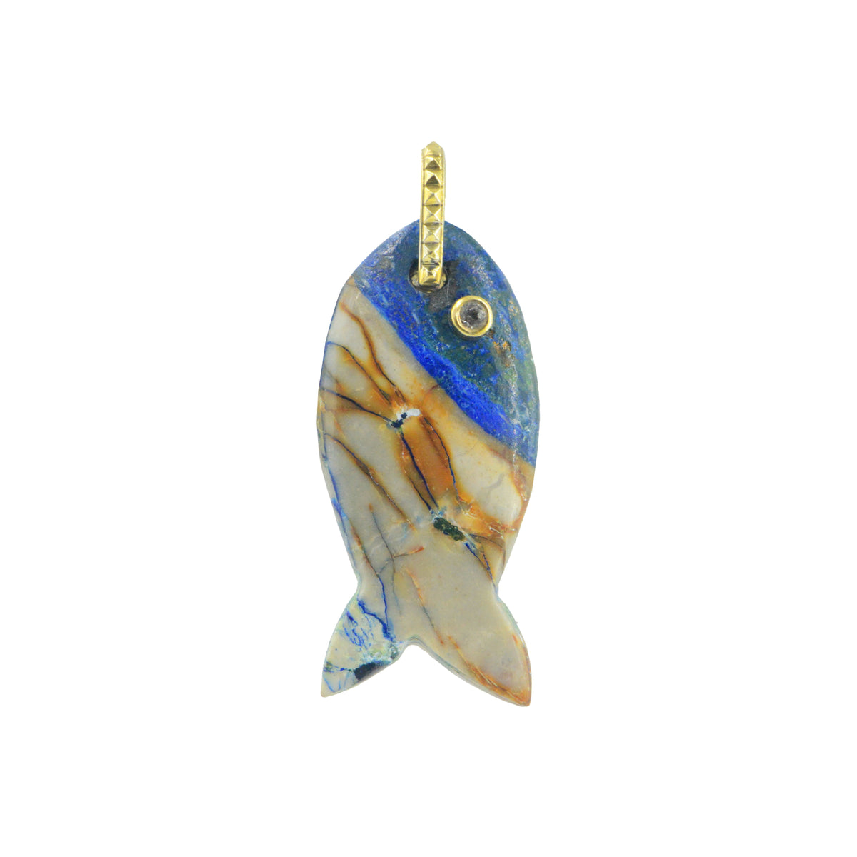 Azurite Fish Gemstone Pendant With Topaz