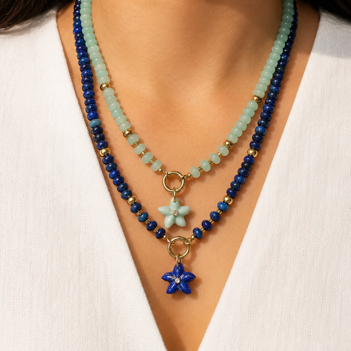 Star Fish Pendant and Raya Gemstone Necklace
