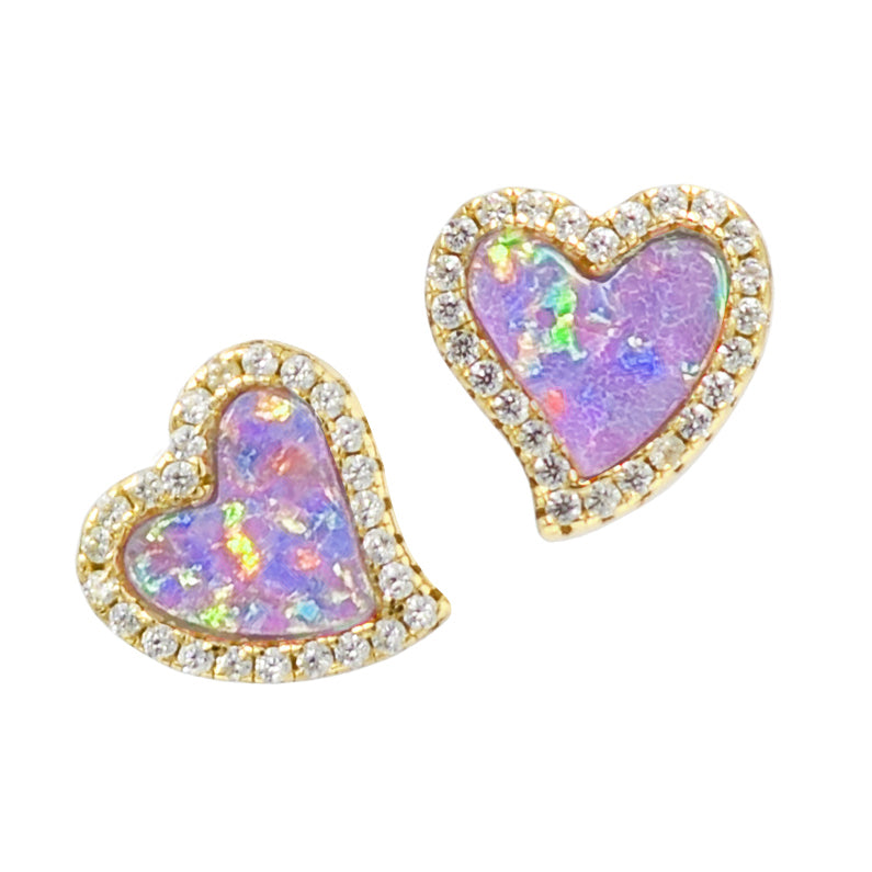 Amore Heart Stud Earrings - Opal Lavender