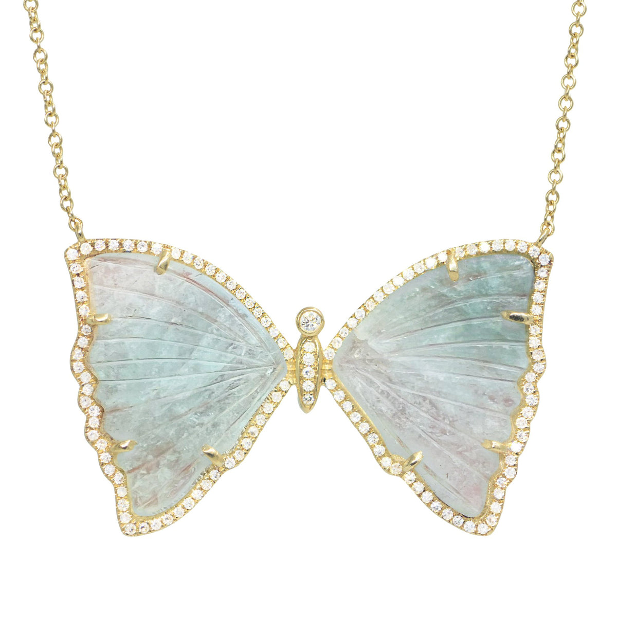 Blue Aquamarine Butterfly Necklace with Diamonds