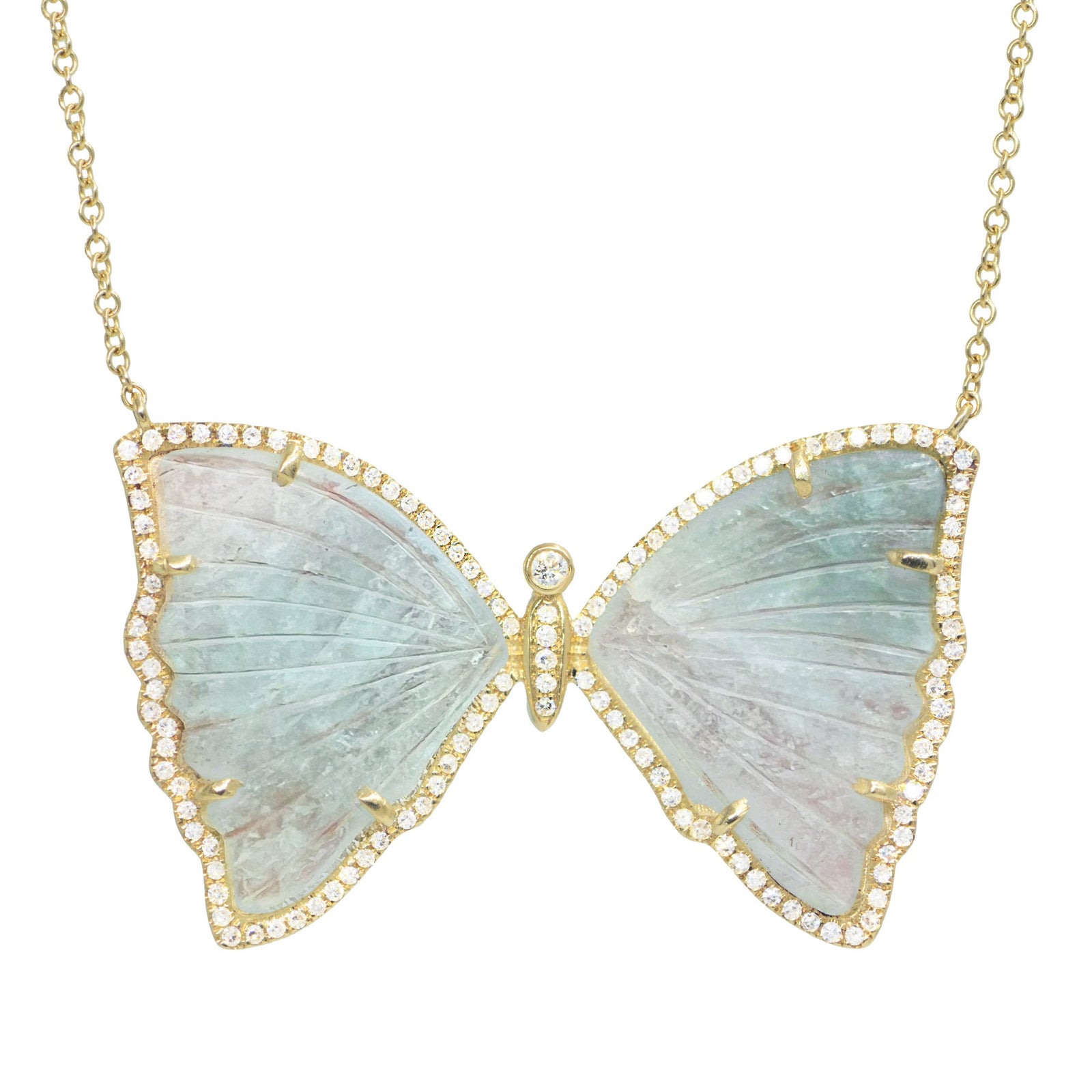 Blue Aquamarine Butterfly Necklace with Diamonds