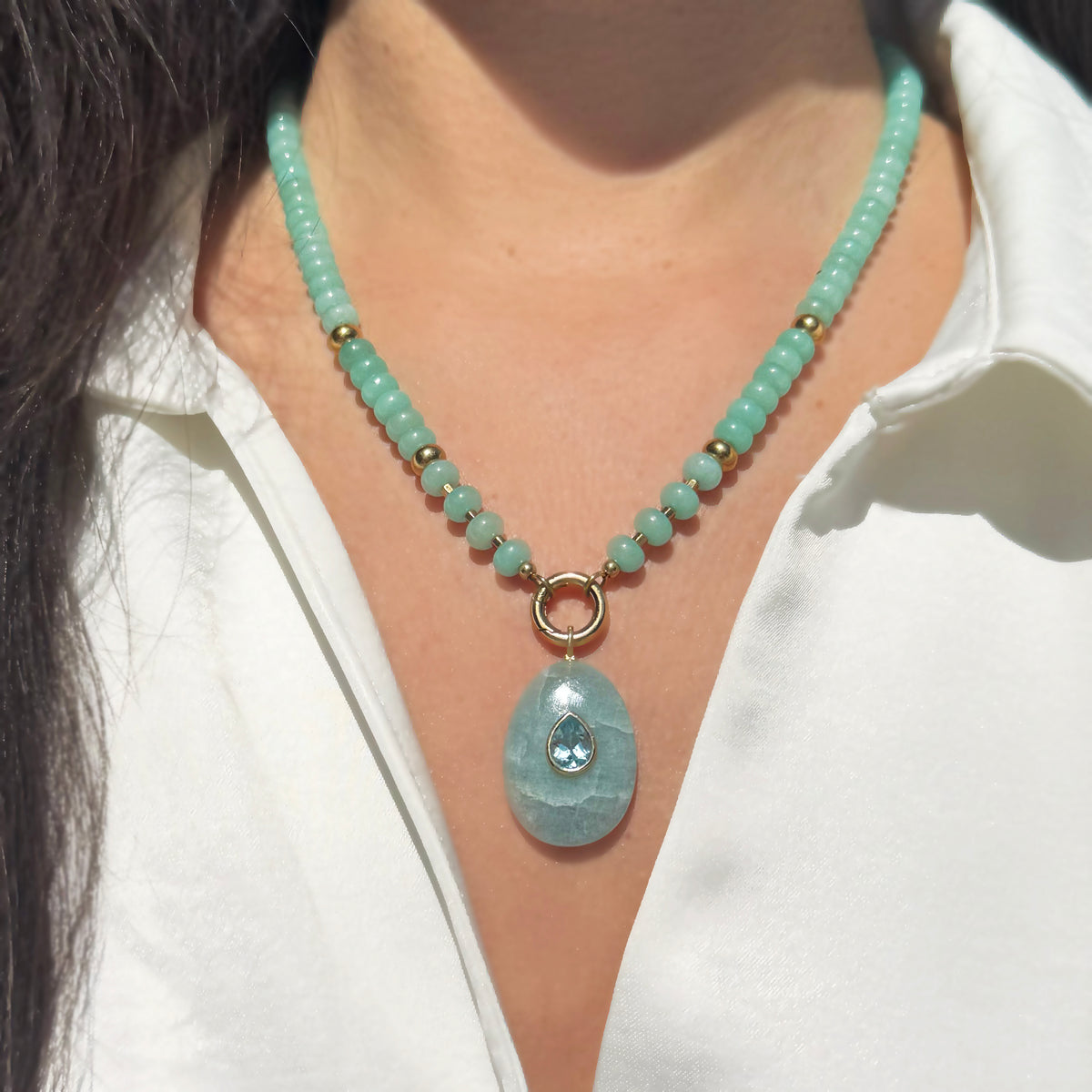 Aquamarine Pendant and Raya Gemstone Necklace