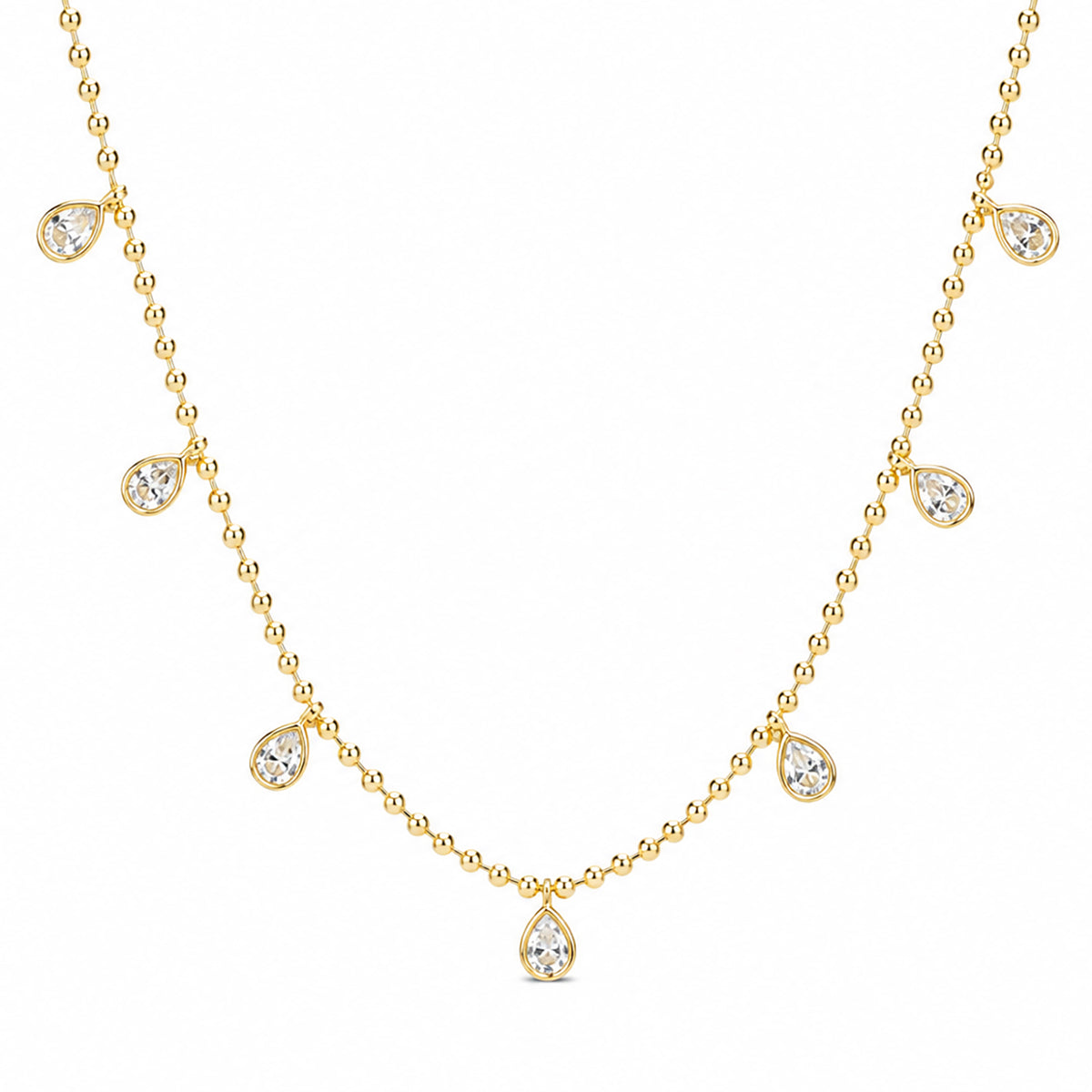 Ball Chain Choker Necklace With Pear Drops