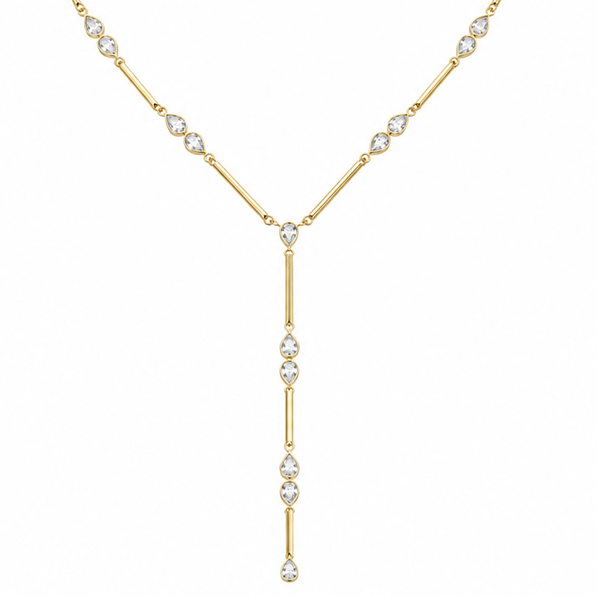 Modern Fancy Stone and Bar Y Lariat Necklace