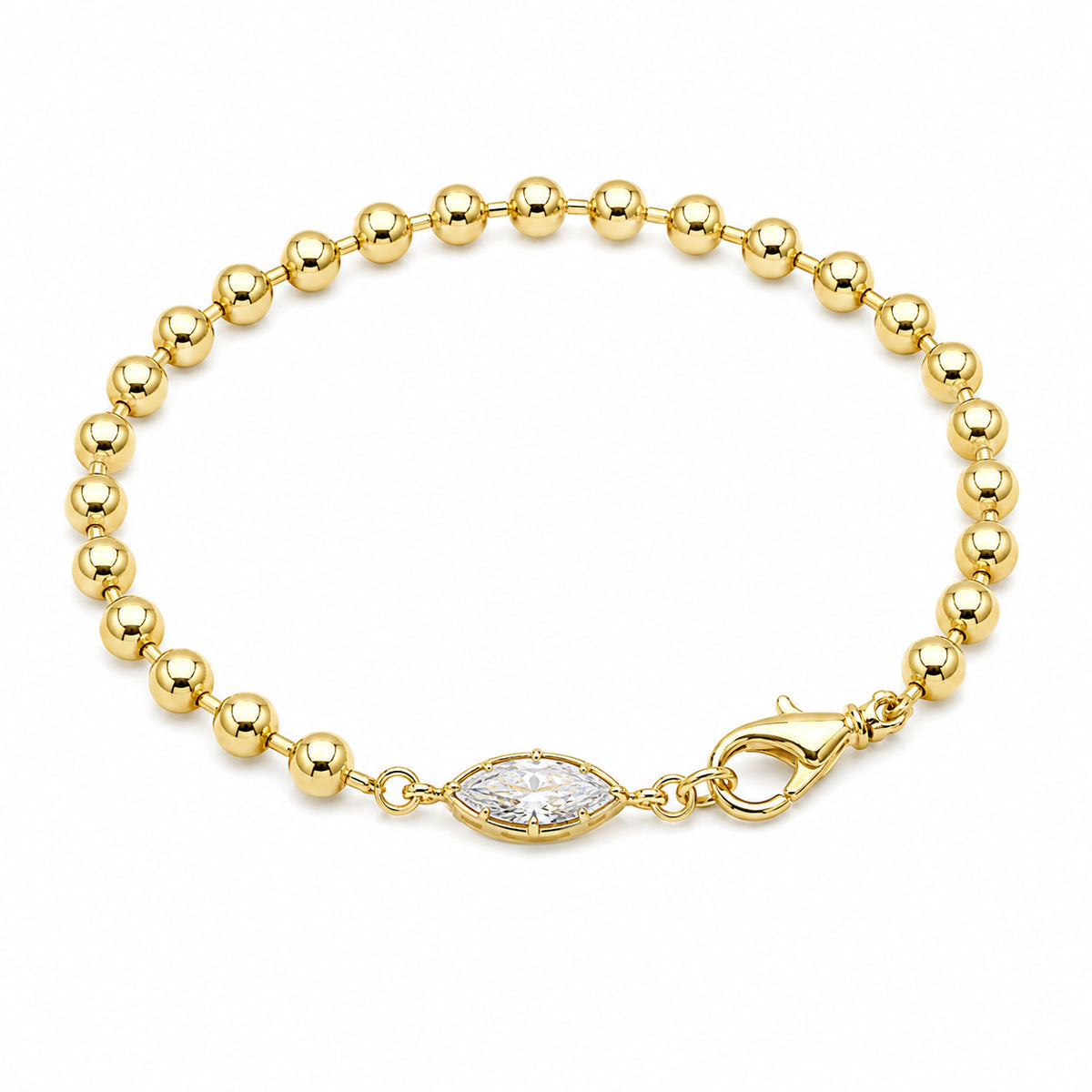 Ball Chain Bracelet With Marquise CZ Clasp