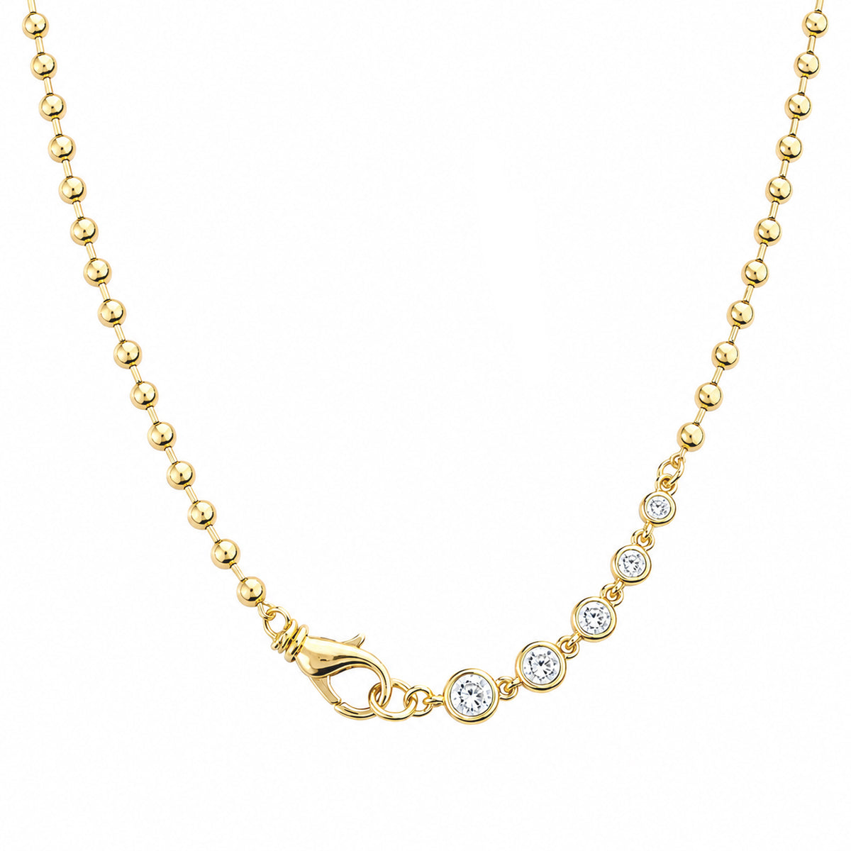 Ball Chain Necklace With Graduated CZ Clasp