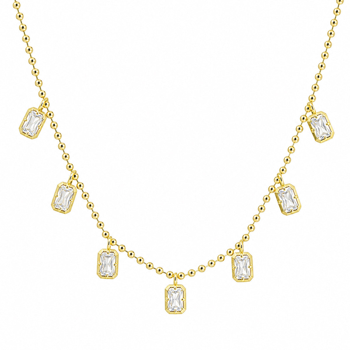 Ball Chain Choker Necklace With Emerald-Cut Drops
