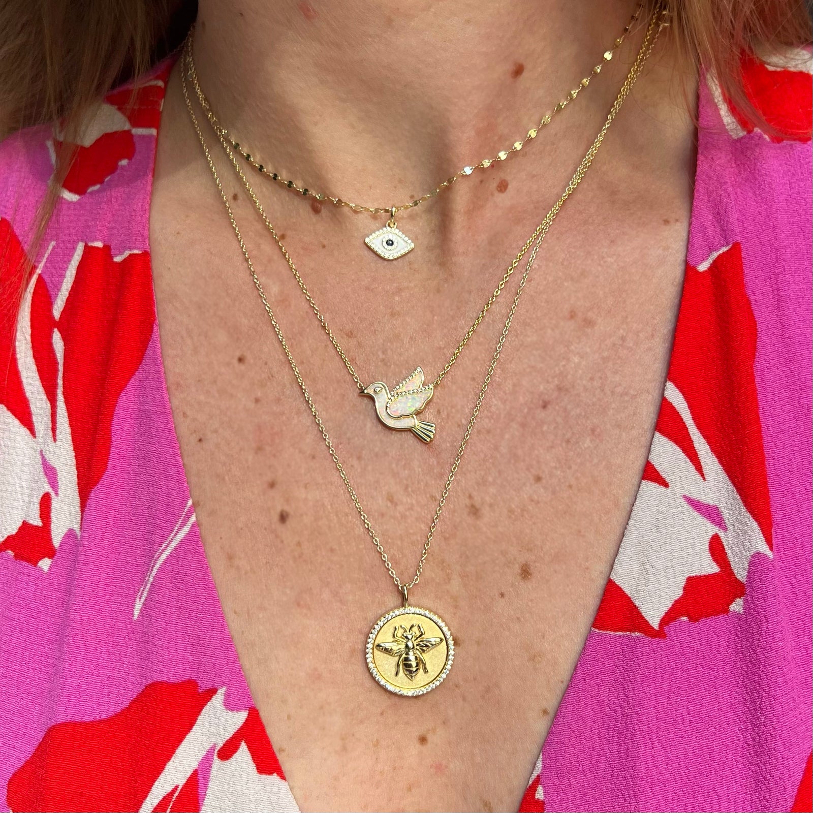 opal bird dove necklace with crystals light green gold