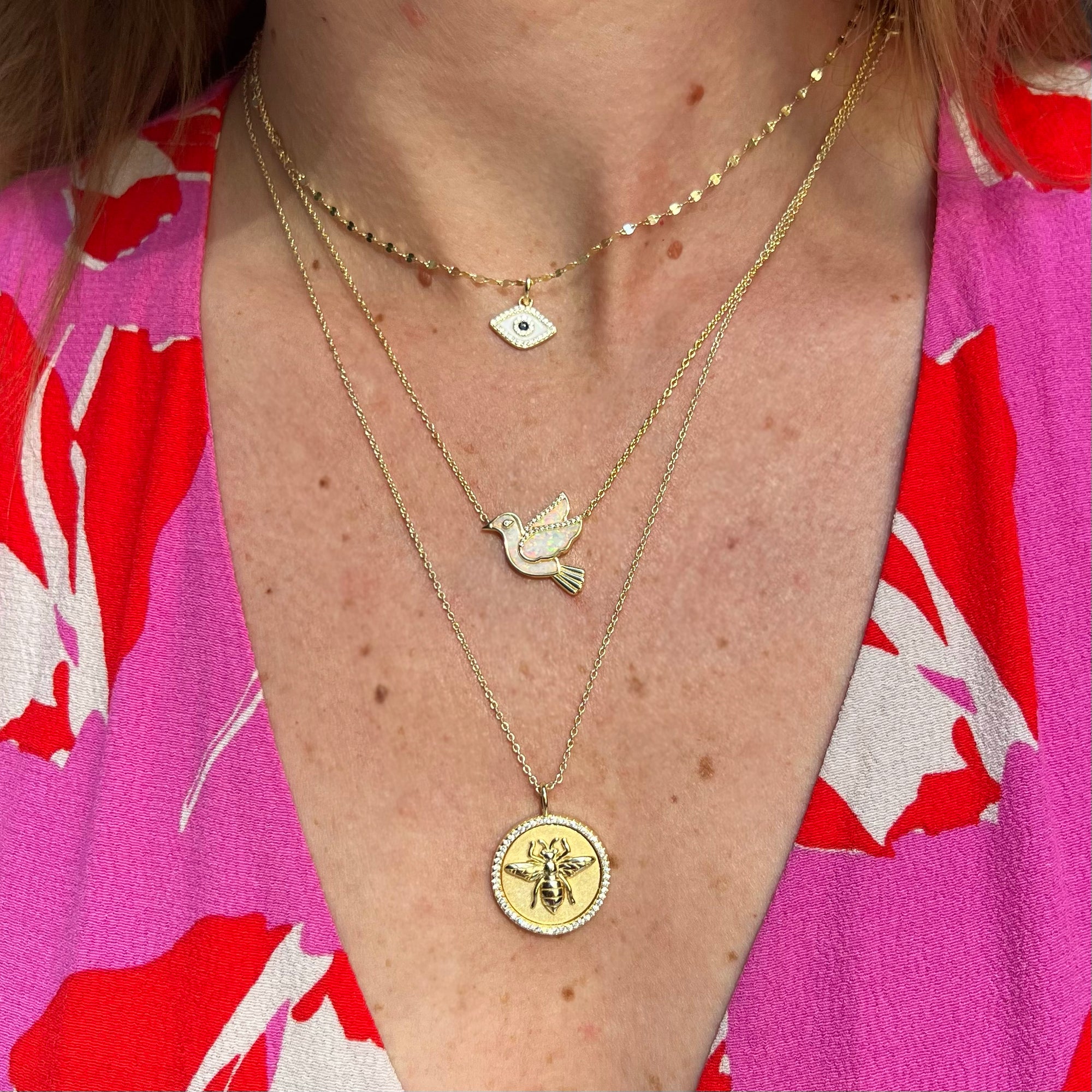 opal bird dove necklace with crystals light green gold