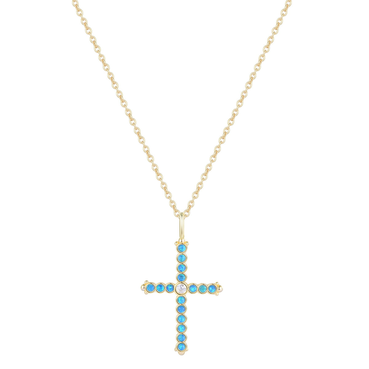 opal bezel cross necklace blue green opal