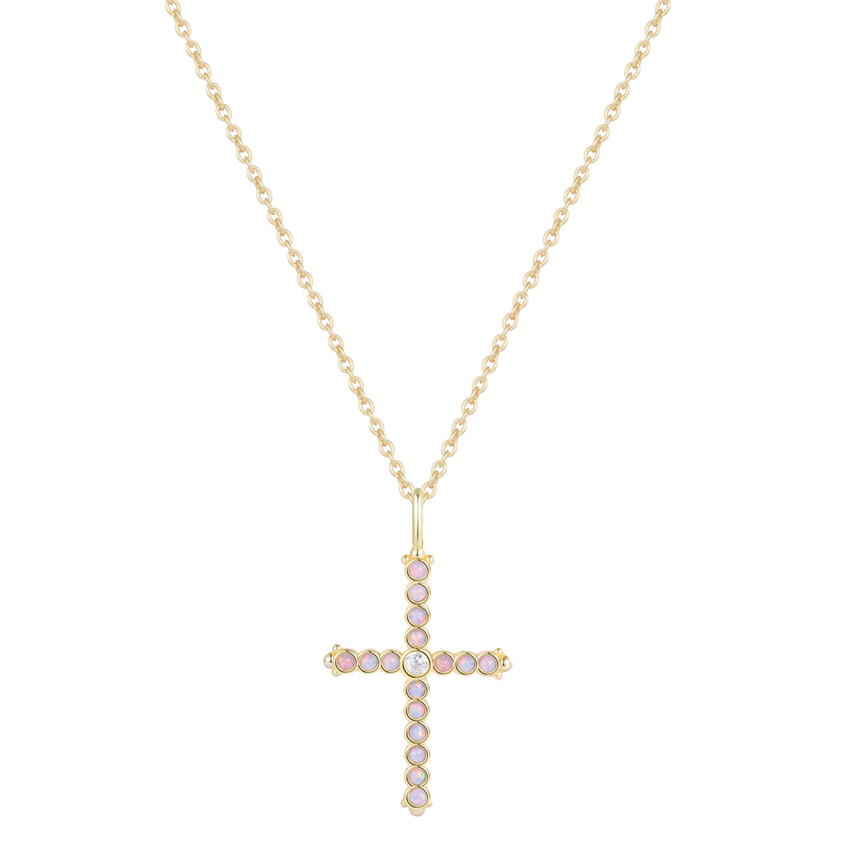Opal Bezel Cross Necklace Lavender