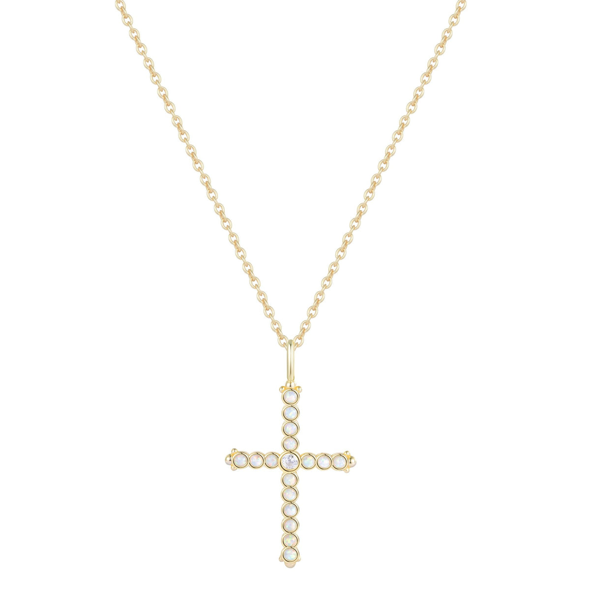opal bezel cross necklace white opal