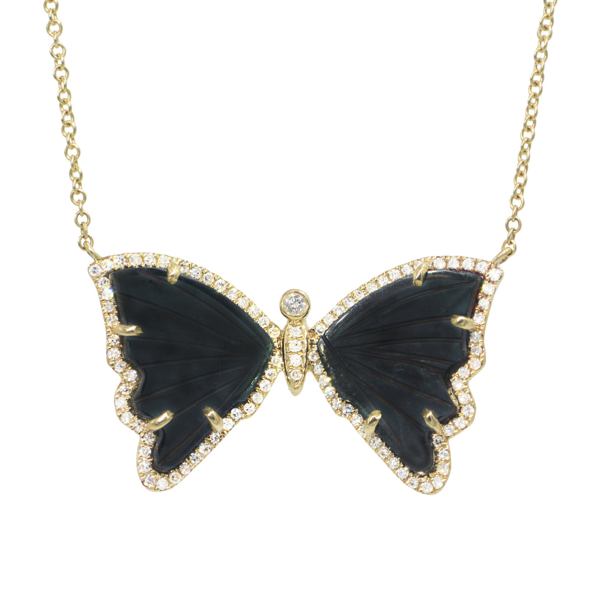 Black Tourmaline Butterfly Necklace with Diamonds