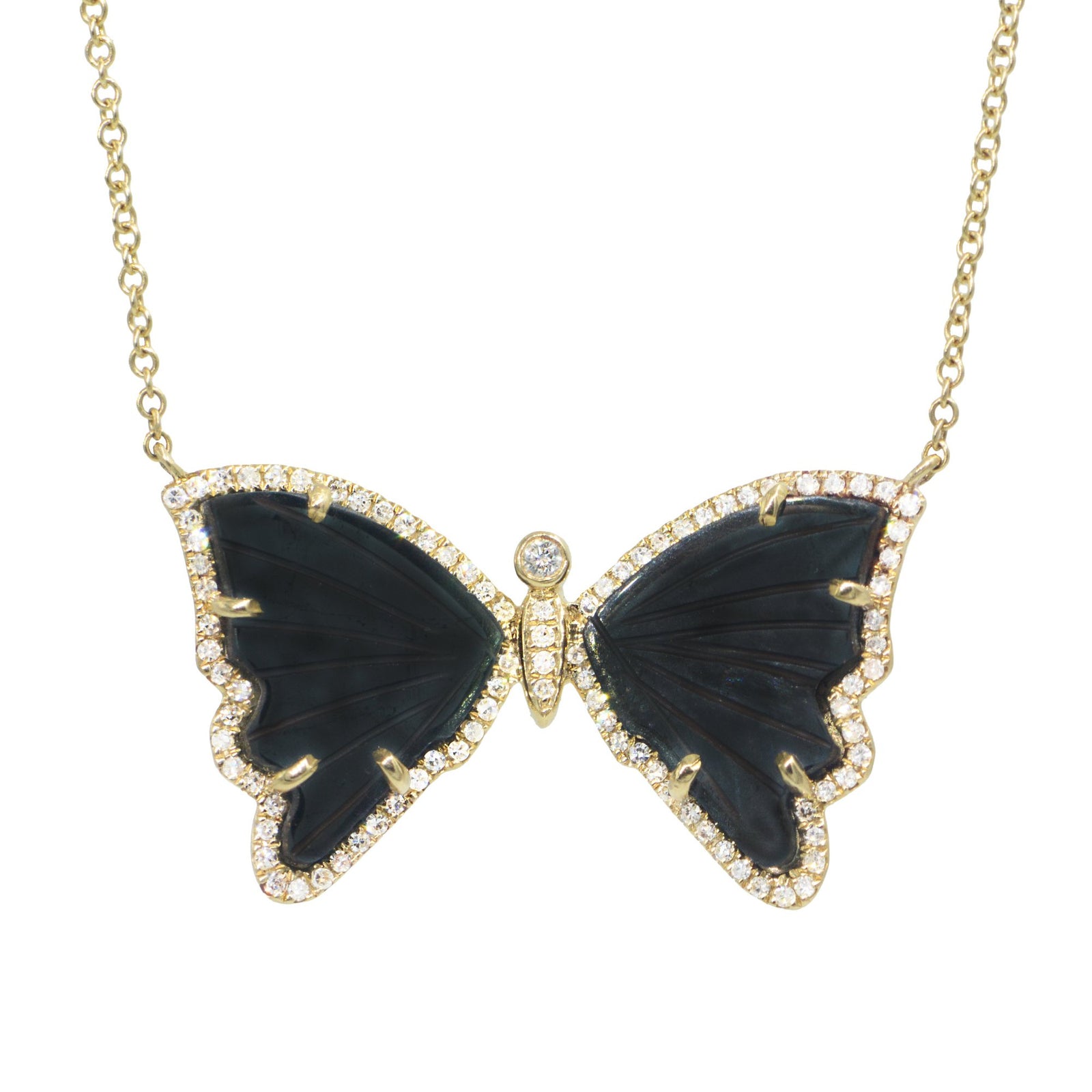 Black Tourmaline Butterfly Necklace with Diamonds
