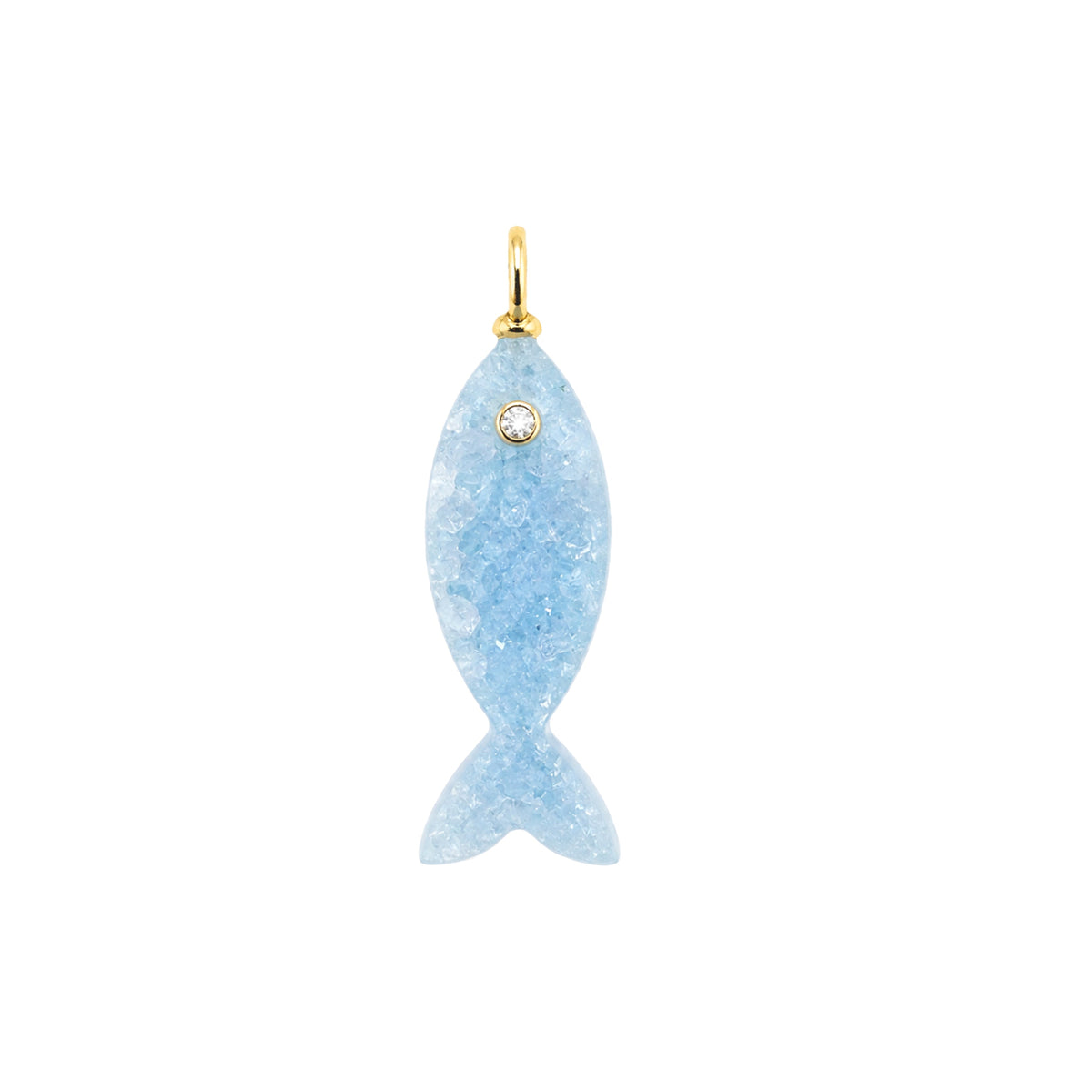 Mini Fish Gemstone Pendant With Topaz Blue Druzy