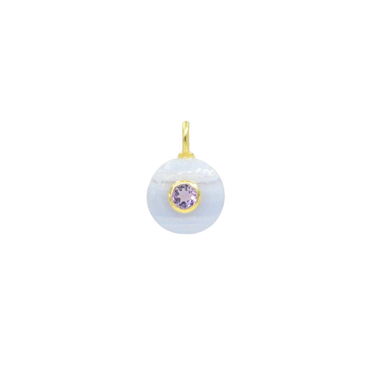 Blue Lace Agate Gemstone Pendant With Topaz Mini Coin