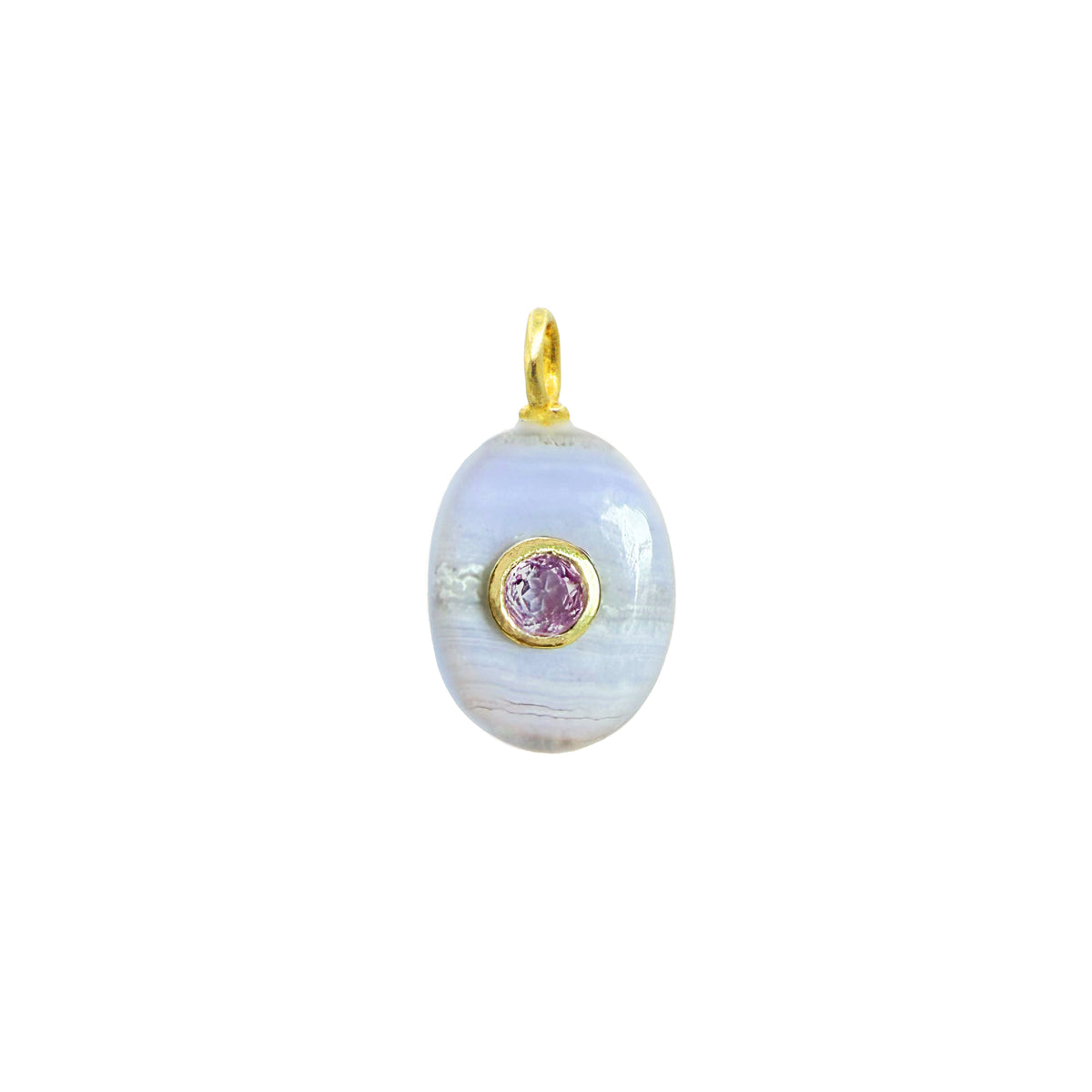 Blue lace agate gemstone necklace small oval amethyst