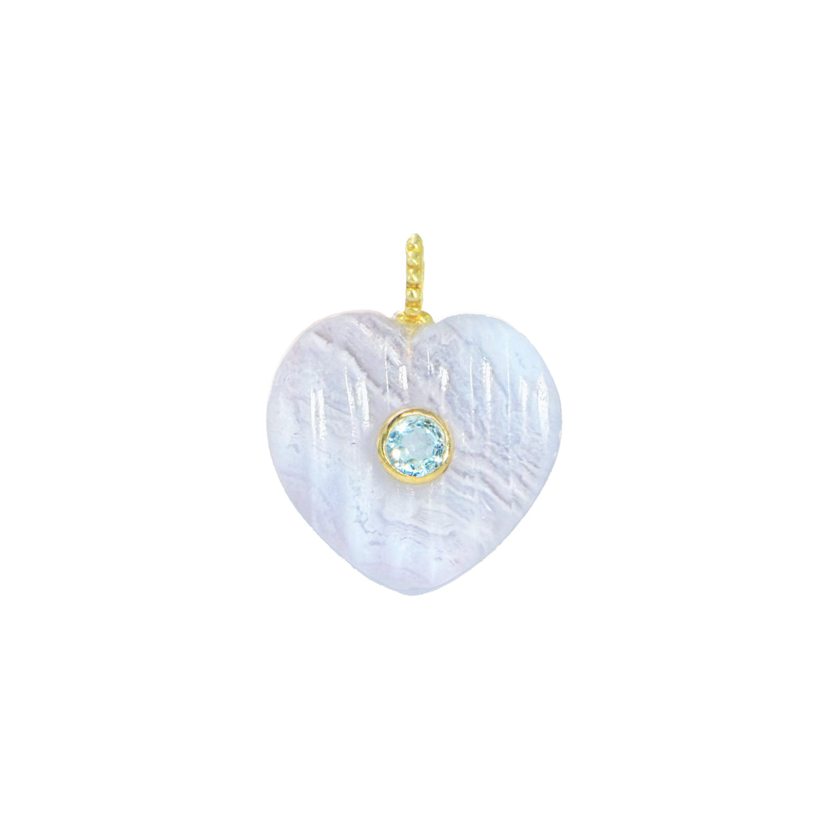 Blue Lace Agate Gemstone Pendant With Topaz Wide Heart