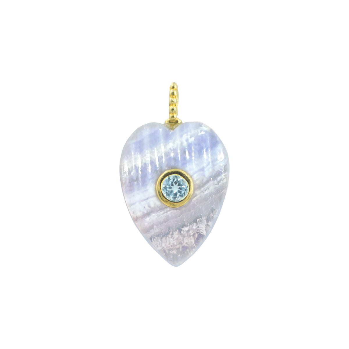 Blue Lace Agate Gemstone Pendant With Topaz Heart
