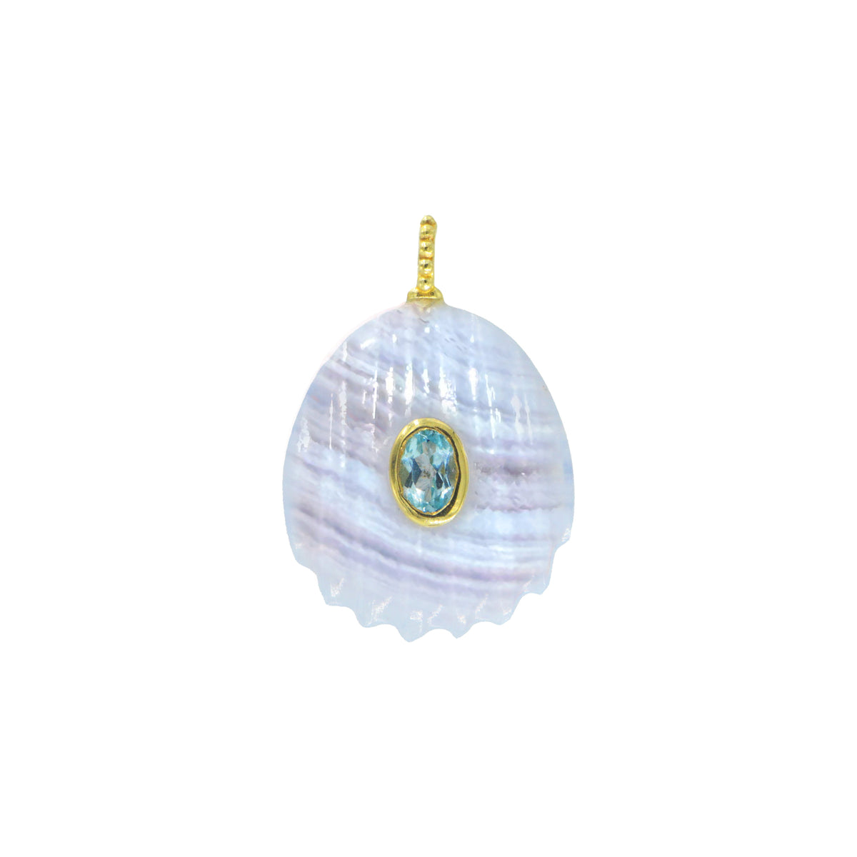 Blue Lace Agate Gemstone Pendant With Topaz Shell