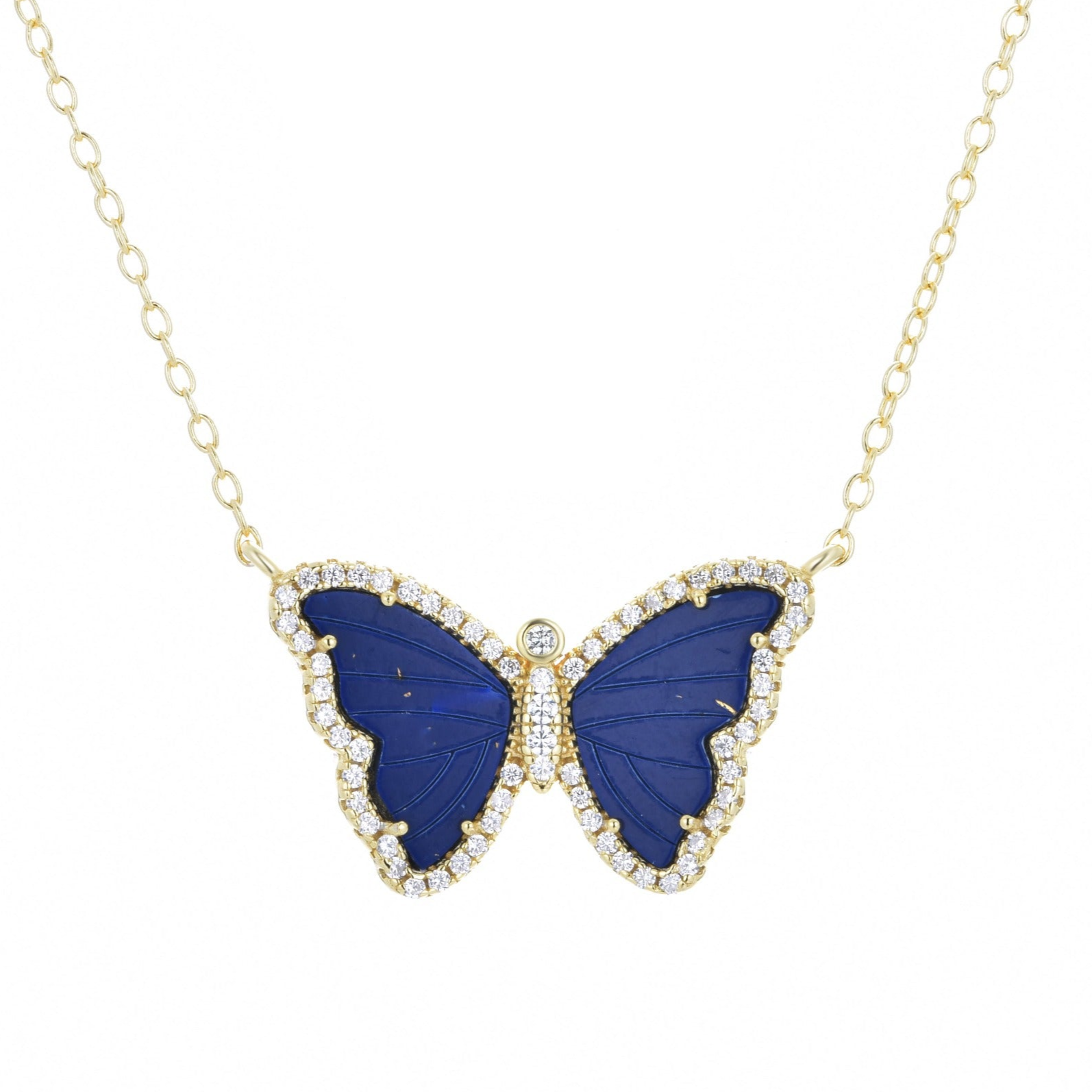 Blue Lapis Lazuli Butterfly Necklace With Crystals
