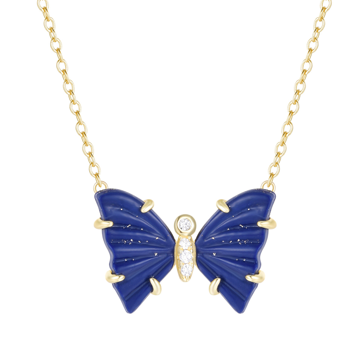 Blue Lapis Butterfly Necklace With Prongs