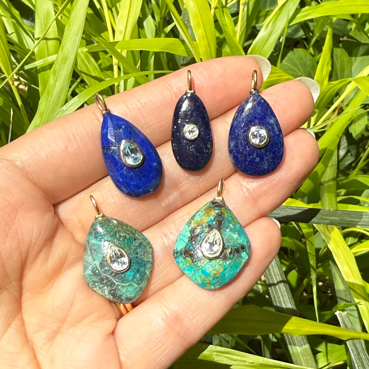 Blue Lapis Gemstone Pendant With Topaz and Chrysocolla